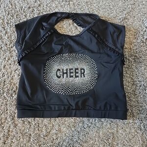 Balera Cheer Top Crop Black Adult Medium Rhinestones Sheer Sleeves Ruffles